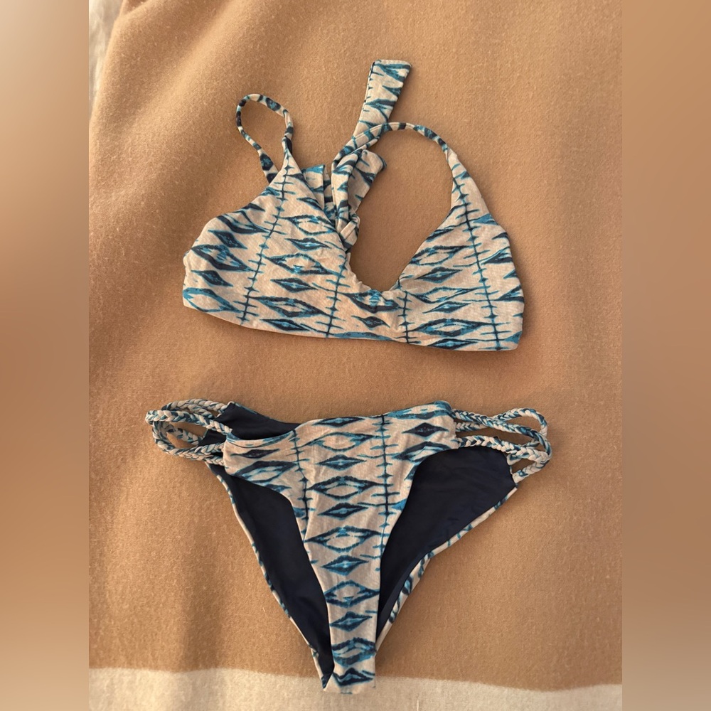 Frankie's Bikinis Blue and Cream Patterned Bikini